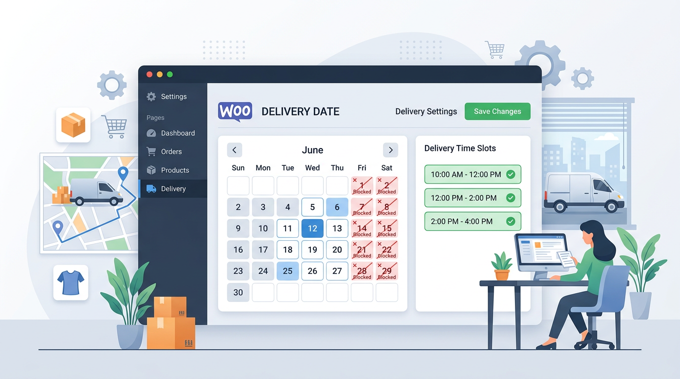 A store dashboard a calendar with blocked dates and green time slots highlighted for local delivery